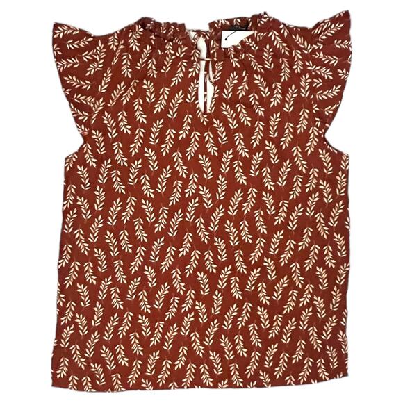 Papermoon LARGE Stitch Fix Front Keyhole Back Tie Short Ruffle Sleeve Blouse - Picture 10 of 10